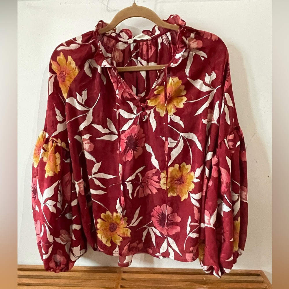 The Impeccable Pig Red Long Sleeve Tie Front Blouse